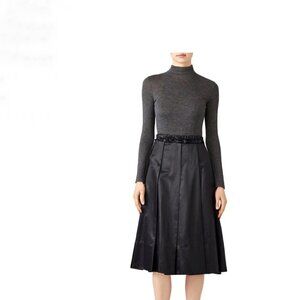 Carven Black Pleated Knee Length Skirt Size 34 Luxury Designer A-Line